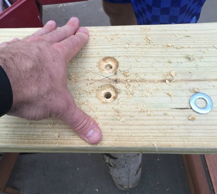 boring a hole in wood with spade drill bit